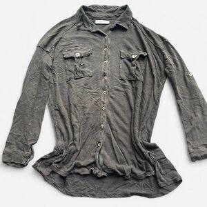 We The Free Linen Blend Boho Casual 3/4 Sleeve Button Front Shirt Sz Small